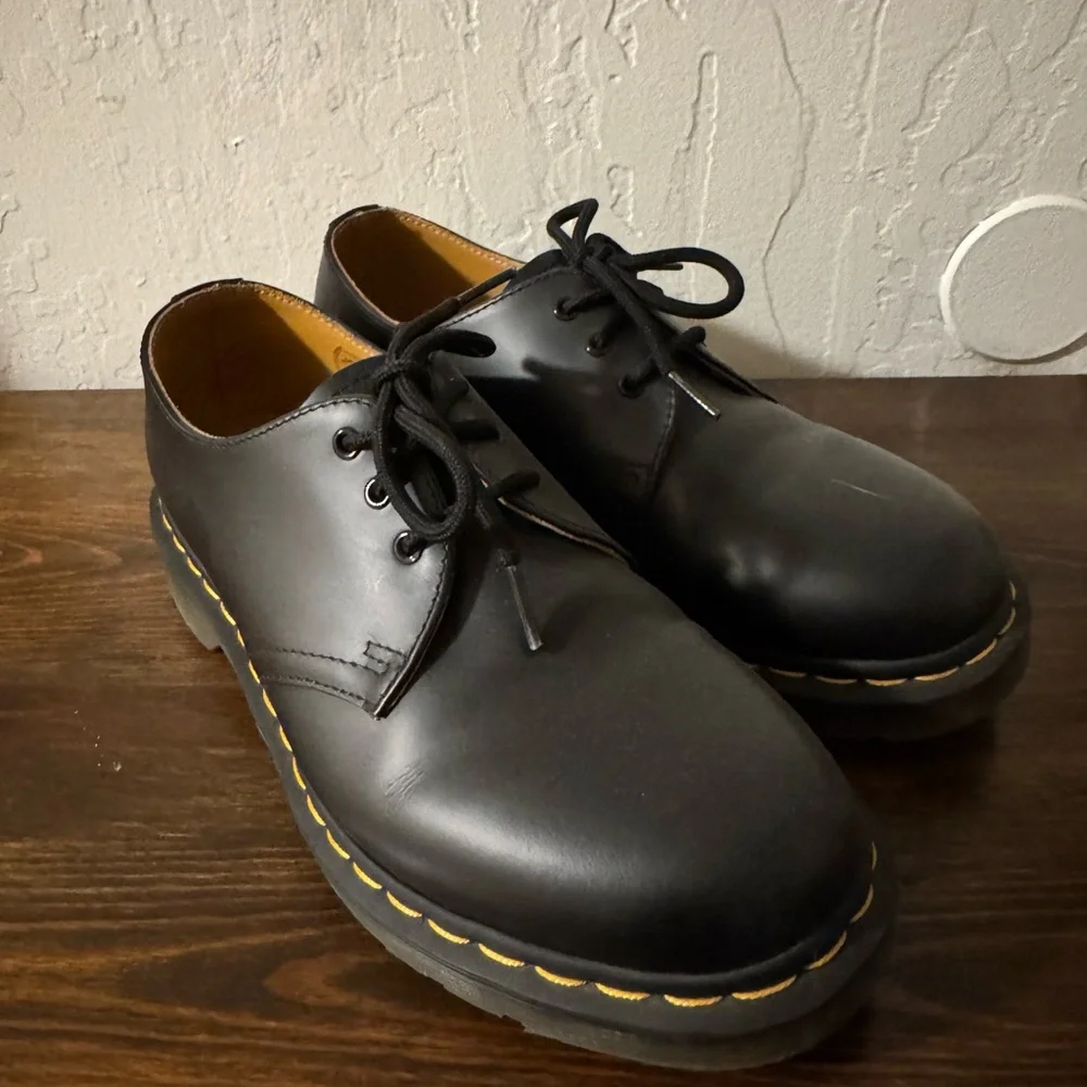 Dr. Martens Black Oxfords with Yellow Stitching - Picture 2 of 4